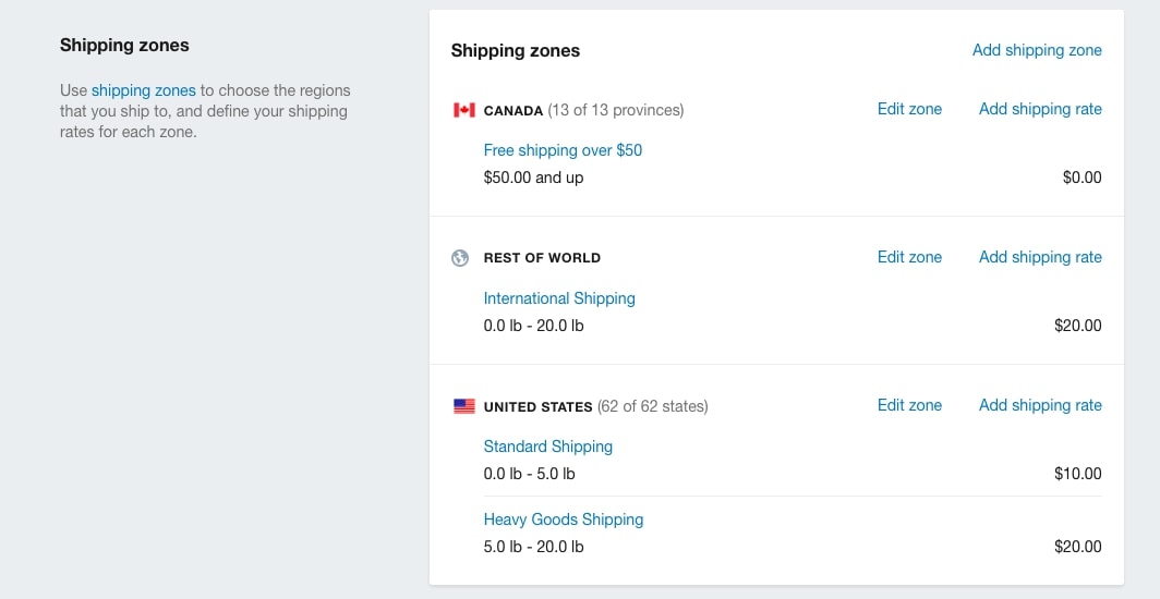 shopify shipping zones