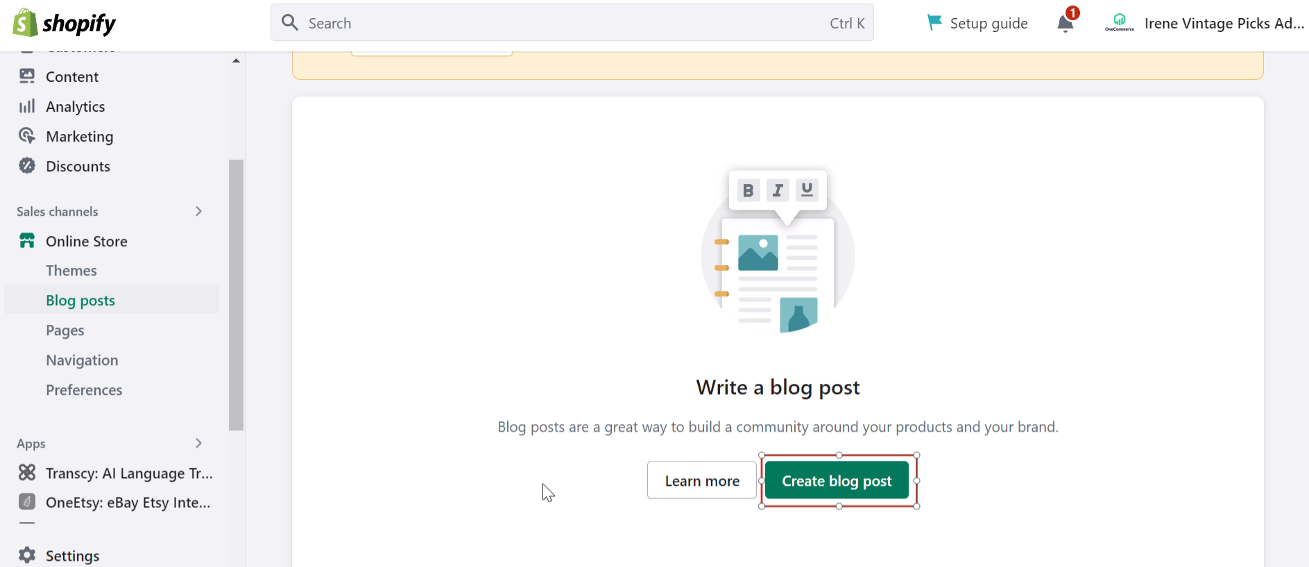 Go to Blog posts and choose Create blog post