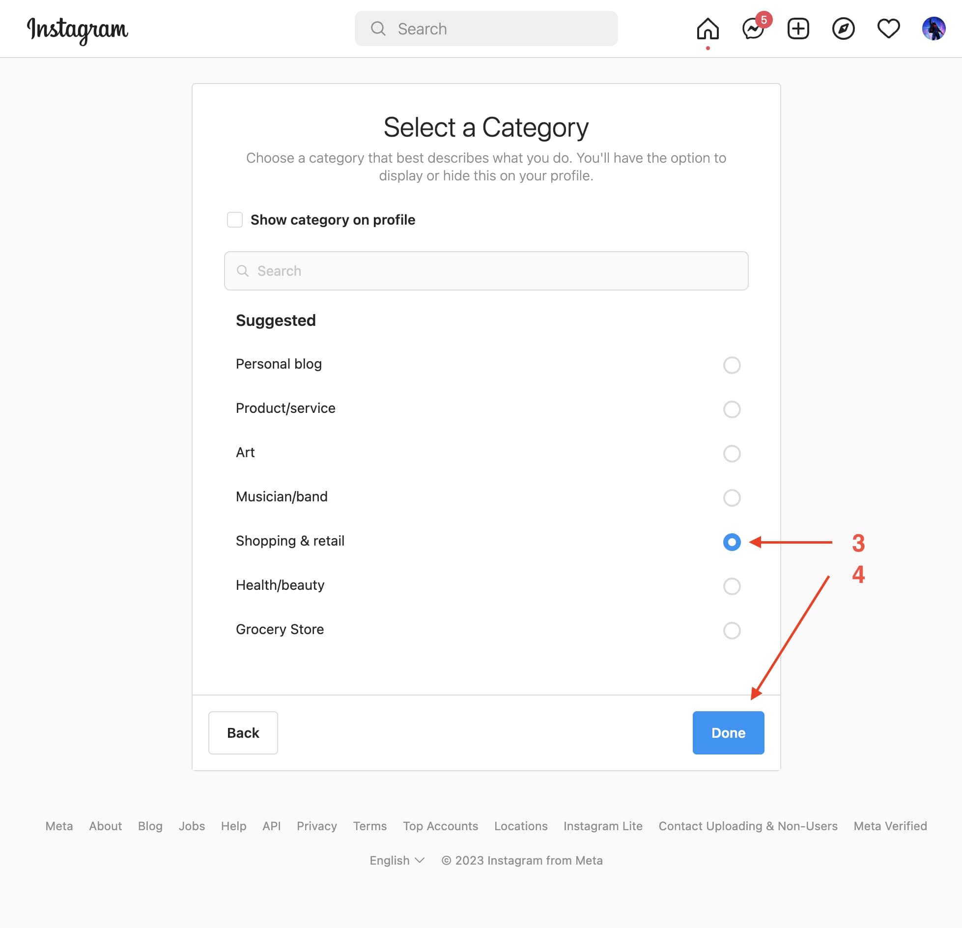 Shopify Instagram integration - Instagram Shopping Category