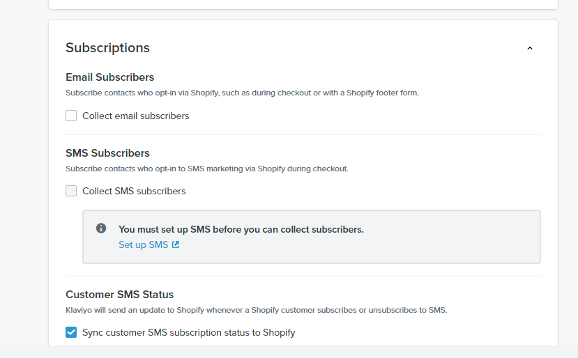 Klaviyo Shopify integration - Configure Subscription settings