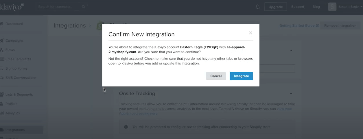 Klaviyo Shopify integration - Confirm new integration