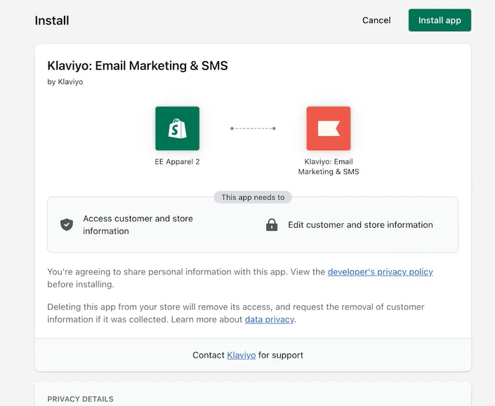 Klaviyo Shopify integration - Install Shopify Application