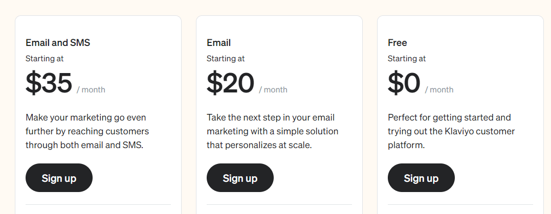 Klaviyo Shopify integration - Klaviyo pricing plan options