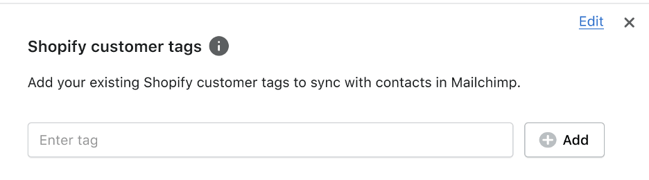 Mailchimp Shopify integration Sync settings Shopify customer tags