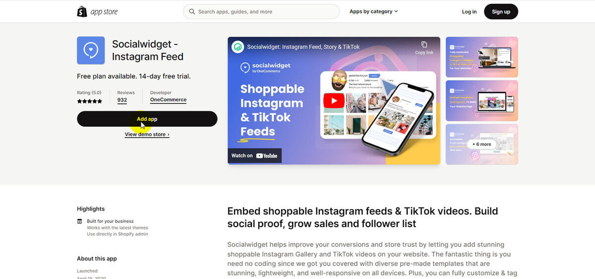 how to add instagram to shopify - install socialwidget to shopify store