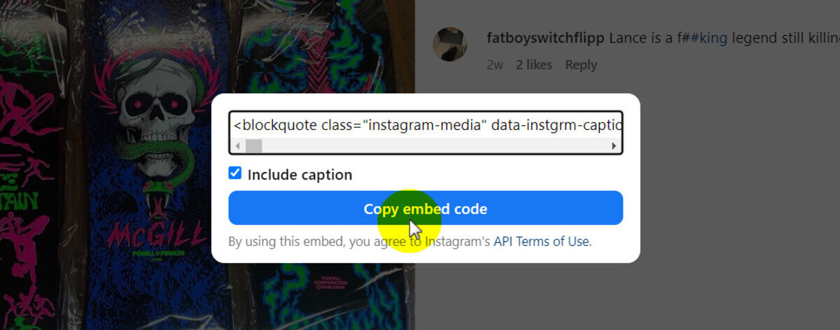 how to add instagram to shopify - copy Instagram post embed code