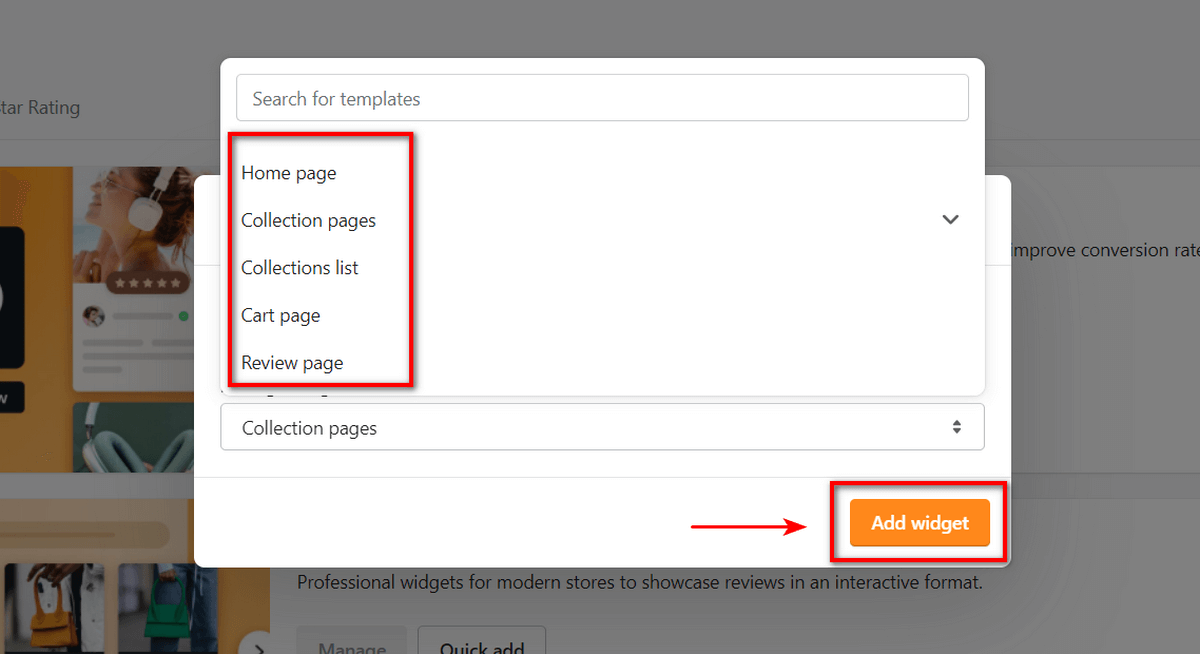 Choosing what page to add the widget to