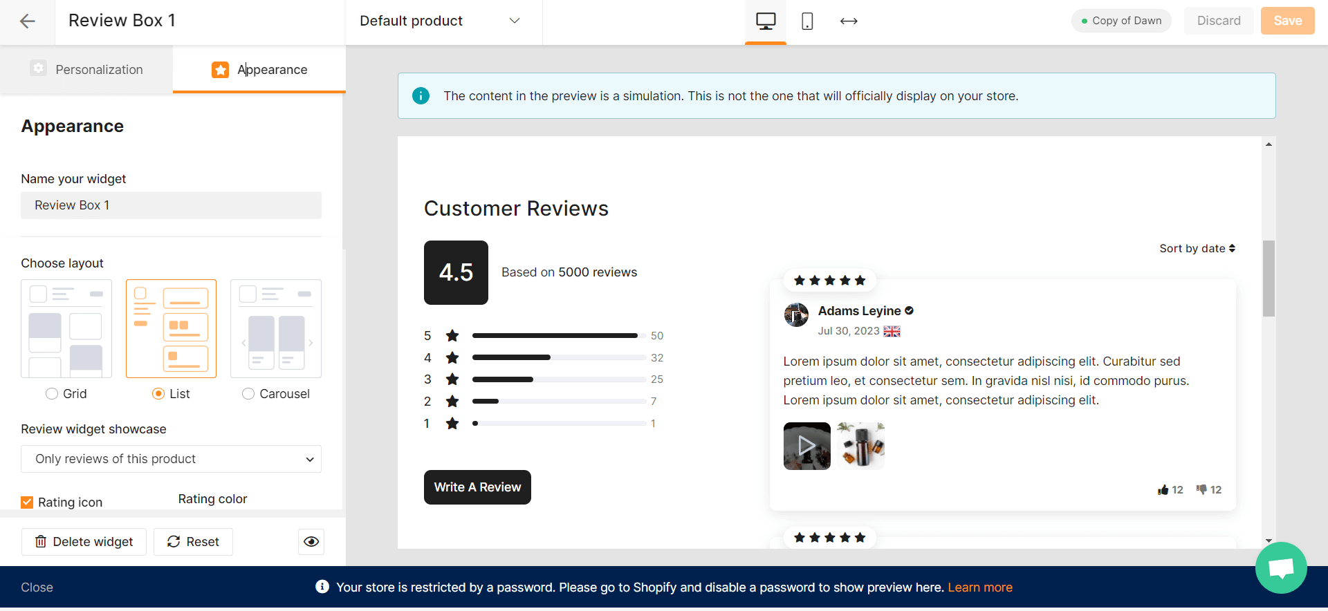 Editing your review widget in real-time