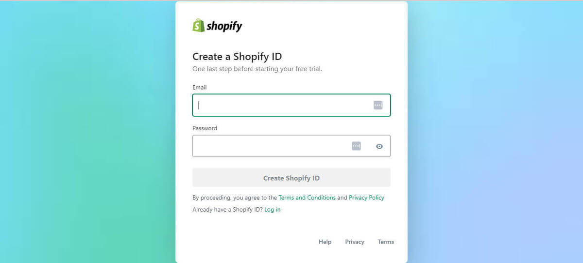 Enter an email and password in Shopify - How to launch Shopify store