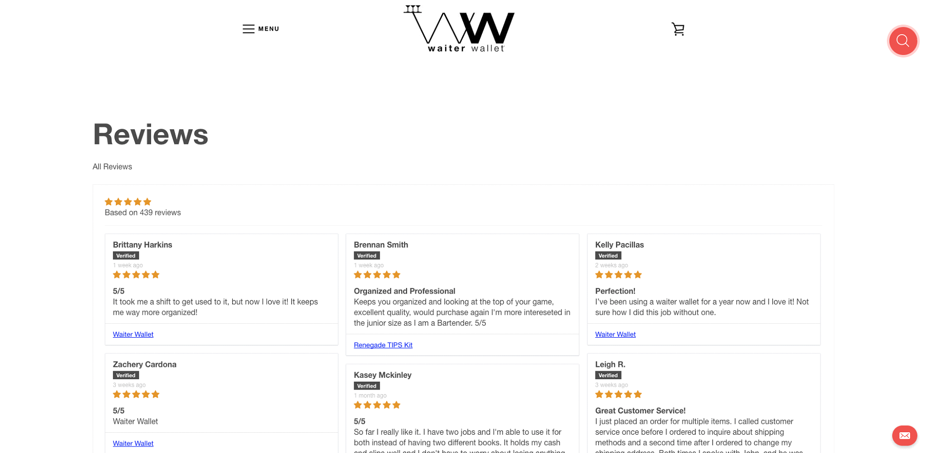 Example of a Shopify reviews page