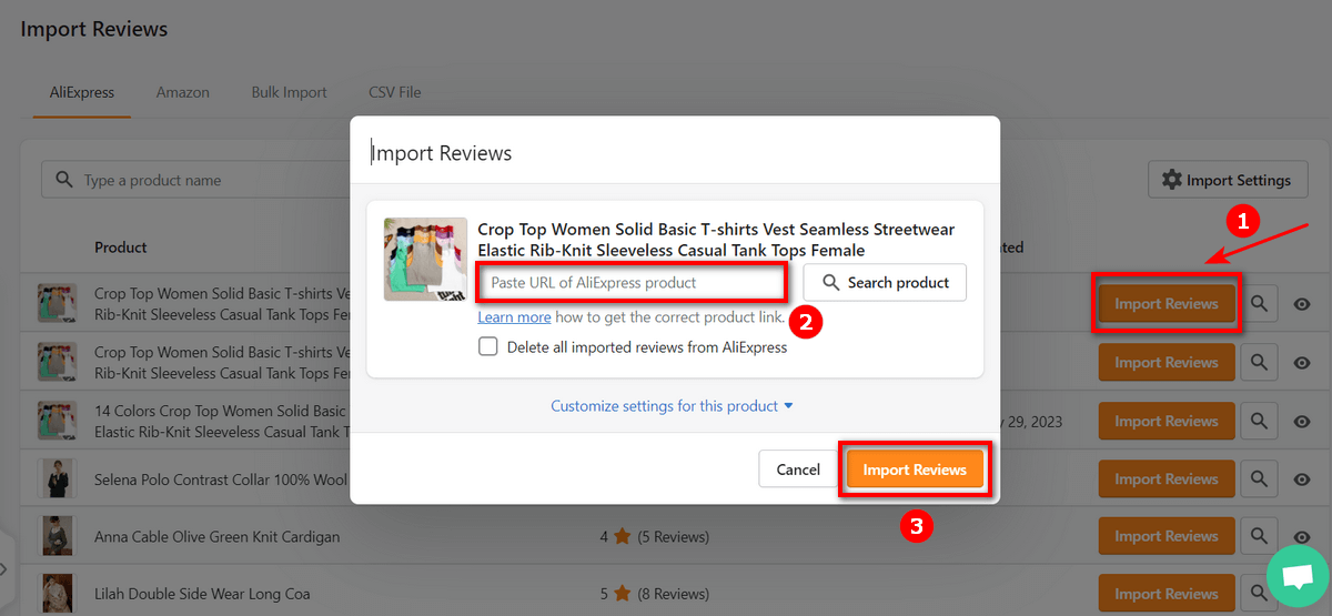 Importing reviews from AliExpress