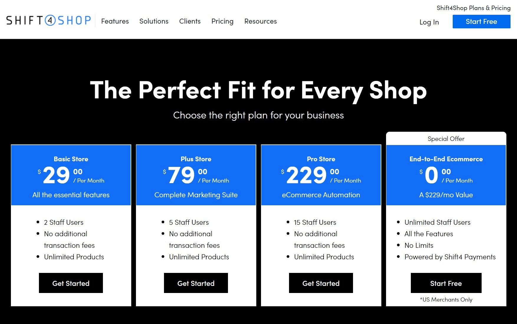 Shift4Shop pricing plans