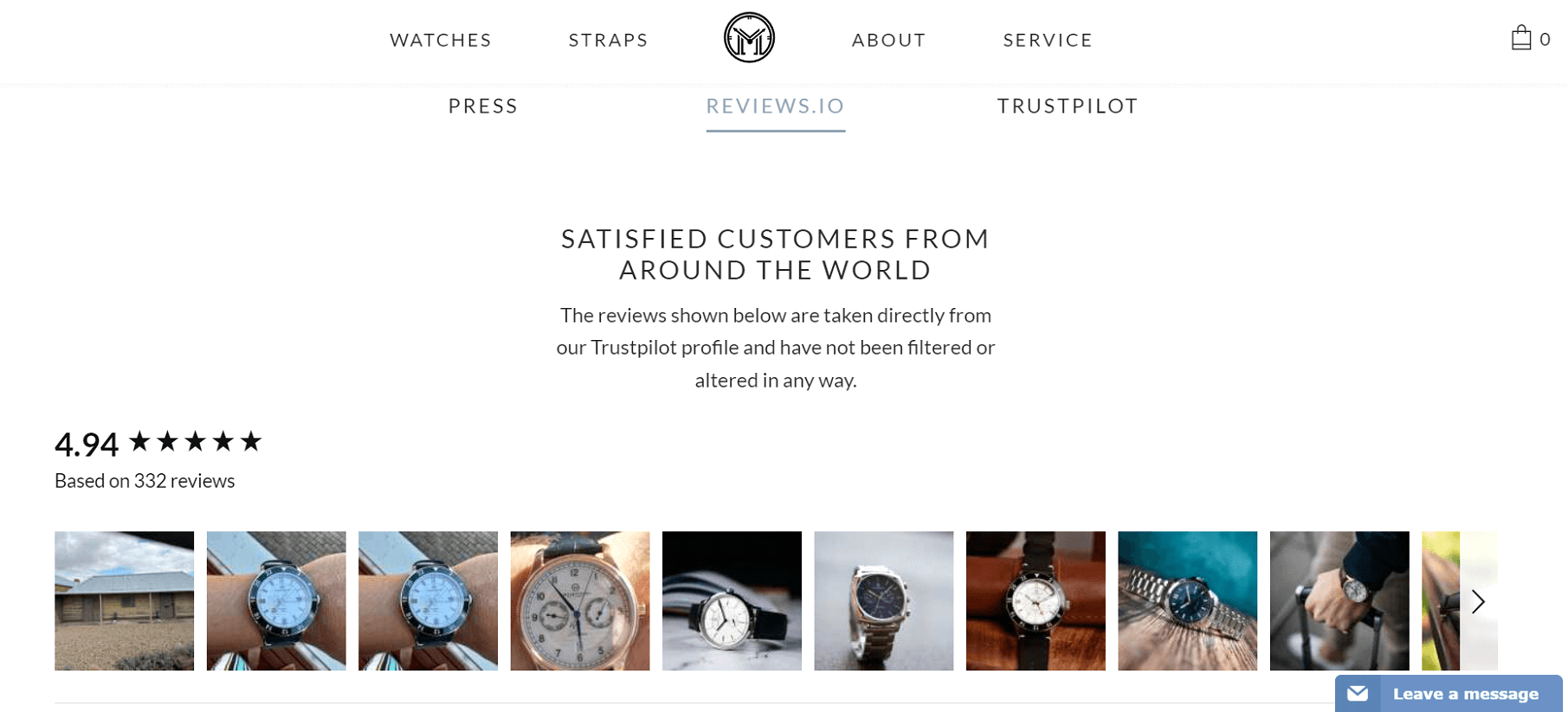 Melbourne Watch Company is an excellent example for a classy reviews page