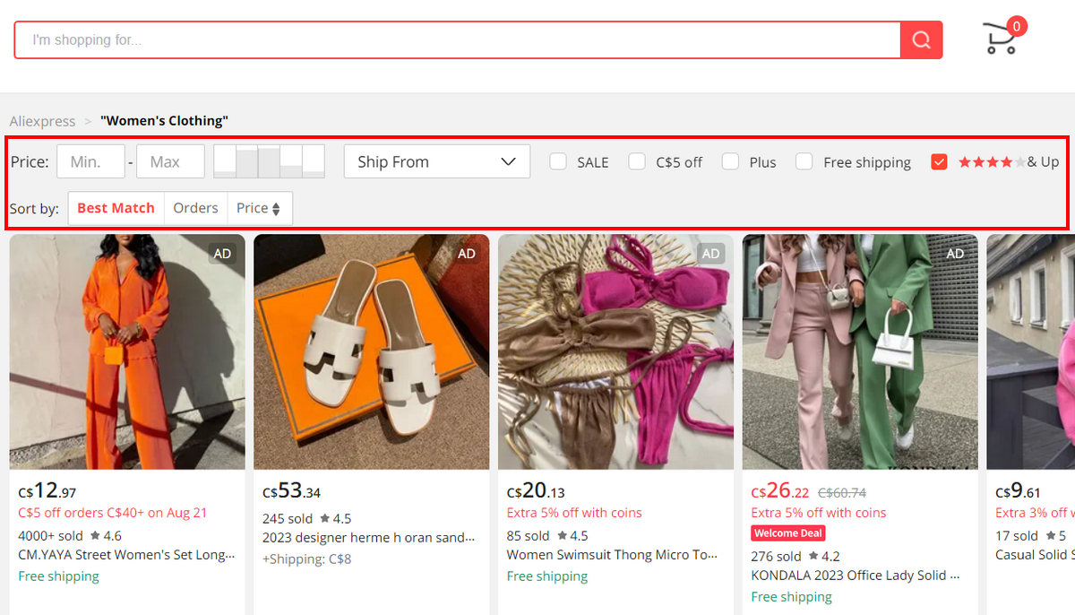 Use filters to narrow down your AliExpress dropshipping product search