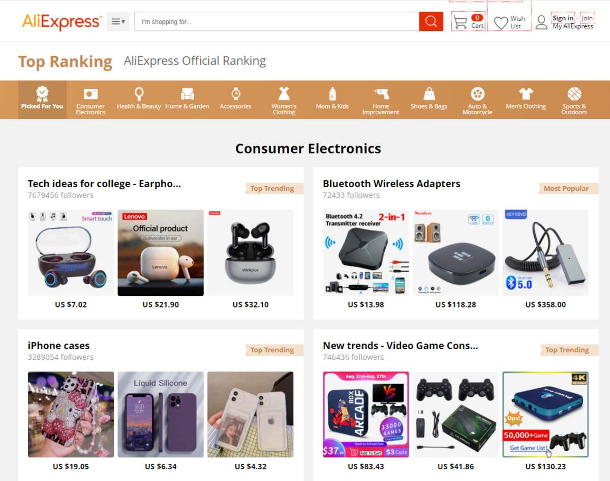 aliexpress top ranking page