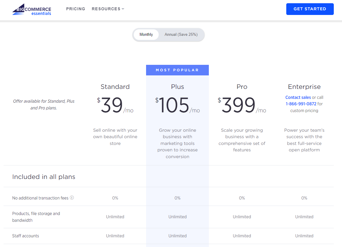 BigCommerce pricing plans