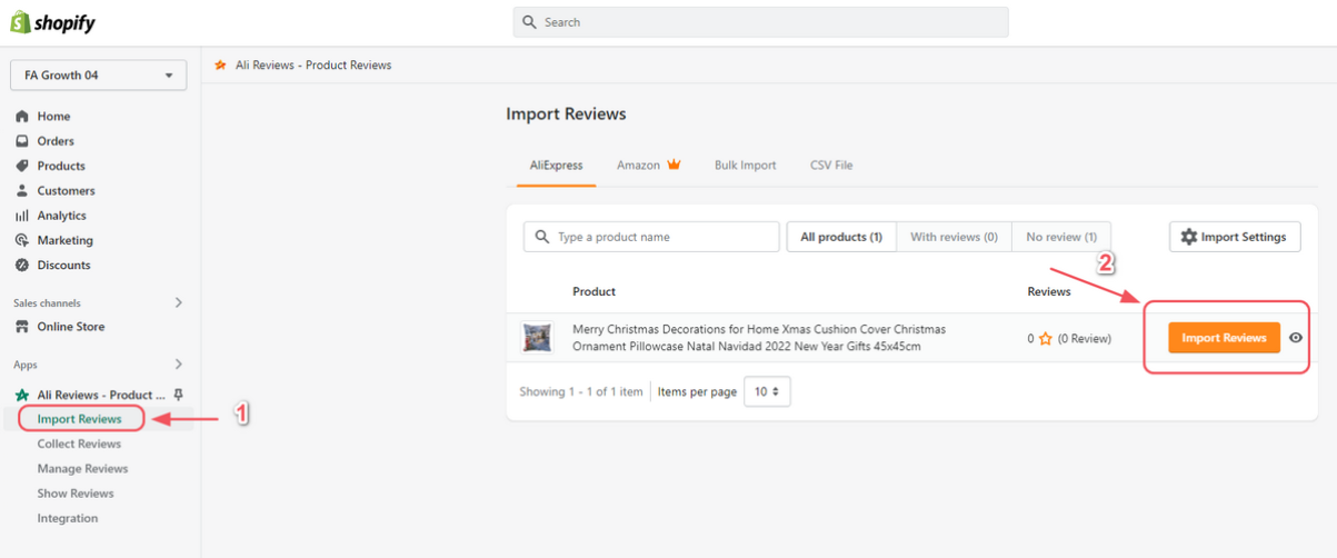 Choose the Import Reviews button