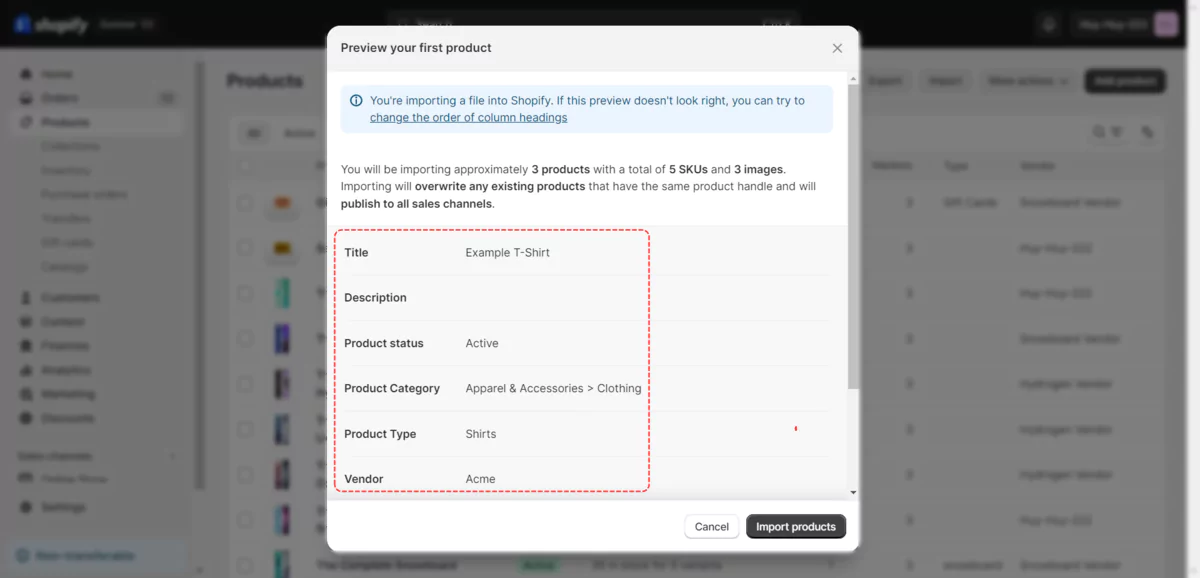  import shopify products