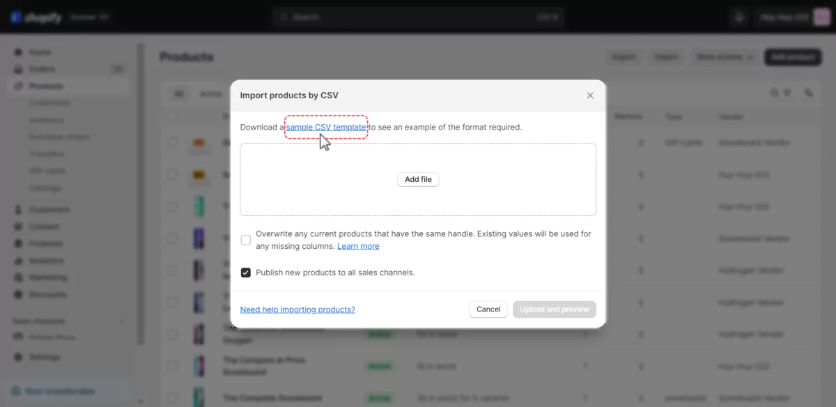 download shopify product csv file template