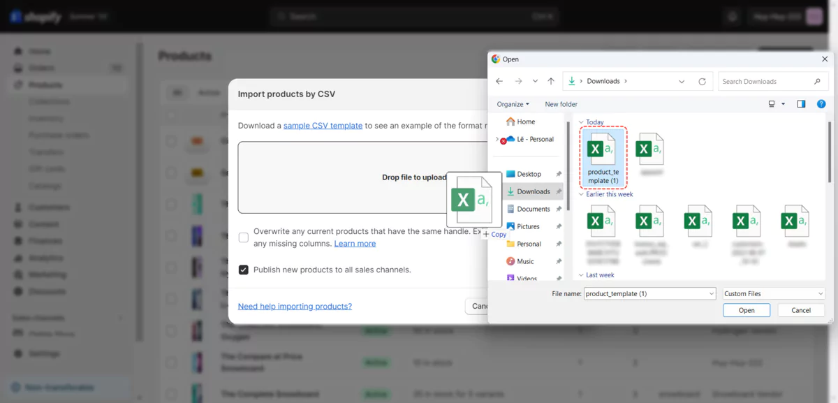 Import products CSV Shopify