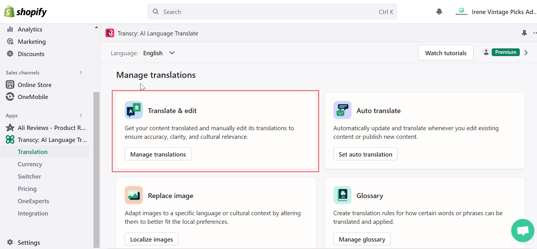 Next step of Shopify translation with Transcy is to Manage translation