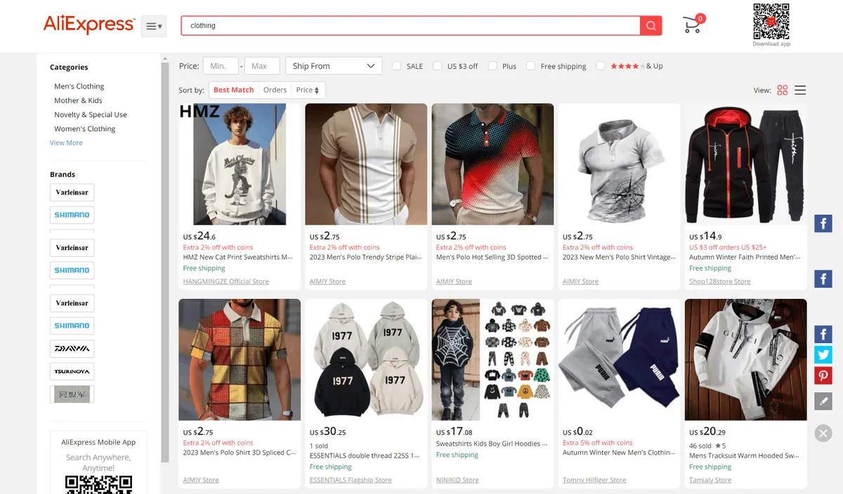 AliExpress - dropshipping clothing suppliers