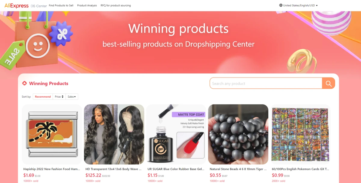 Aliexpress dropshipping center winning products list