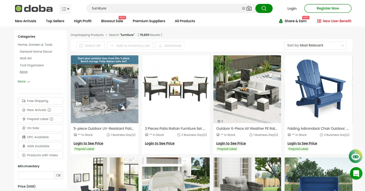 Doba - dropshipping furniture suppliers