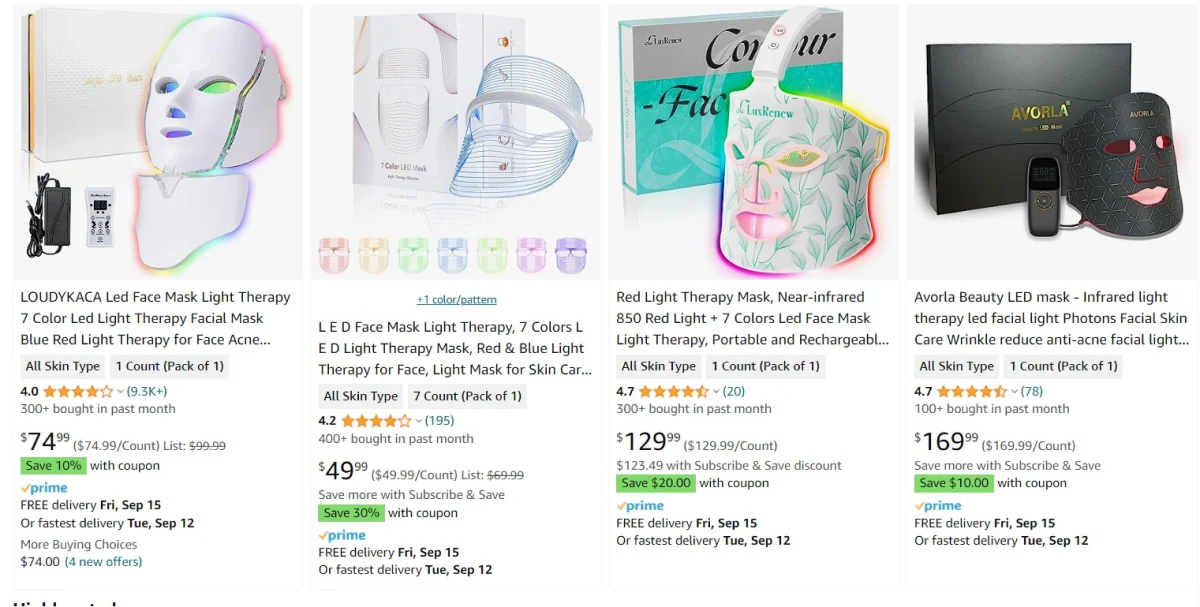 The sixth shoutout in best dropshipping beauty products is LED light therapy masks