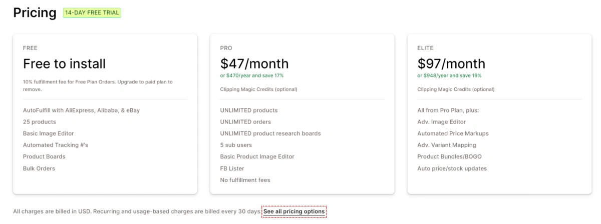 dropified pricing plans