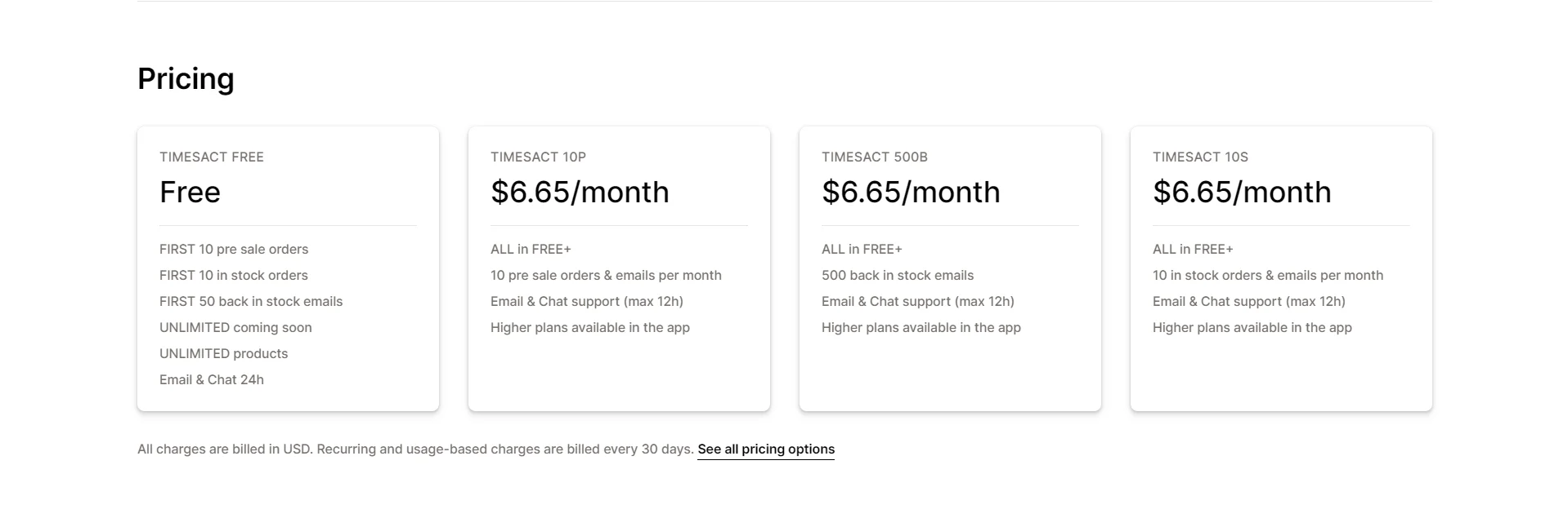 Timesact Pricing - Shopify Pre Order Apps