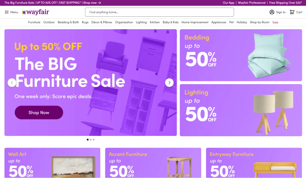 wayfair - dropshipping home decor