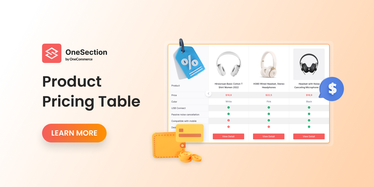 OneSection V1.0.4: Product Pricing Table – Let Customers Compare Products Intuitively