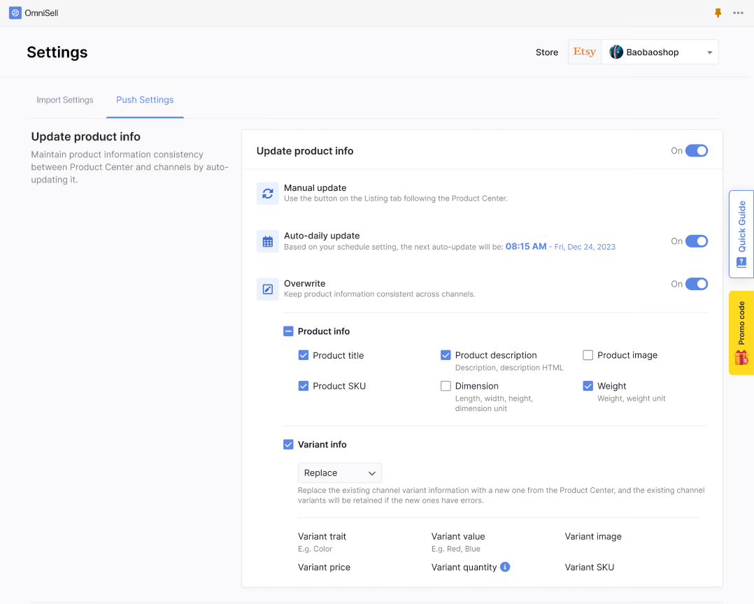 Update product information across multiple sales channels